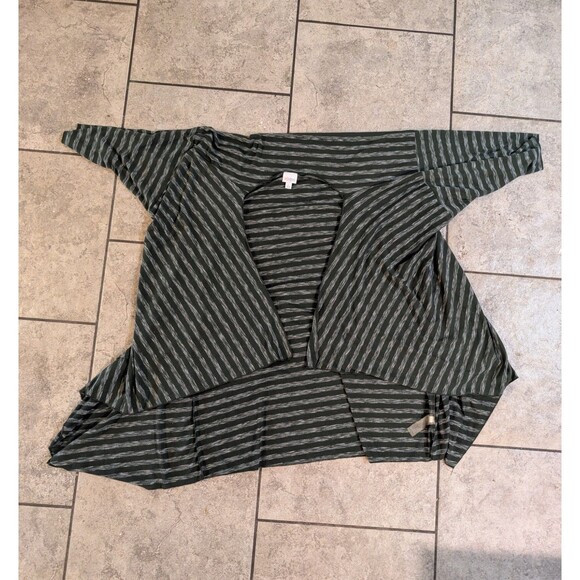 Lularoe Women’s Green Gray Striped Long Cardigan Duster Open Front Size Large - Picture 3 of 9